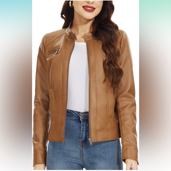 NWT faux leather jacket in camel - Picture 2 of 9